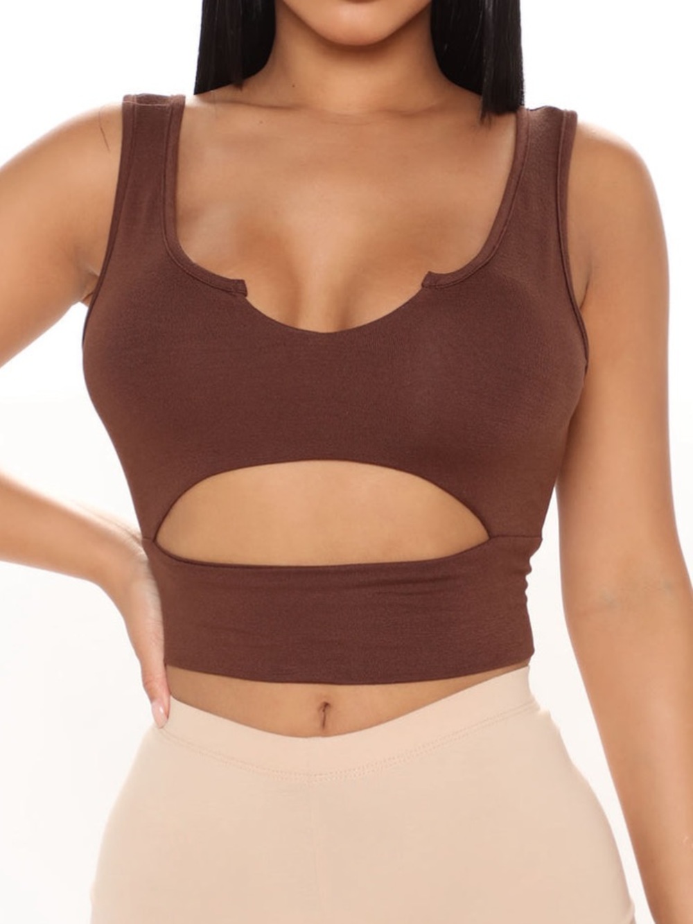 Fashion Nova Brown Cutout Crop Tank Top